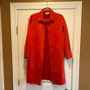 Philosophy Red Coat with Notched Lapel and Full-Length Sleeves